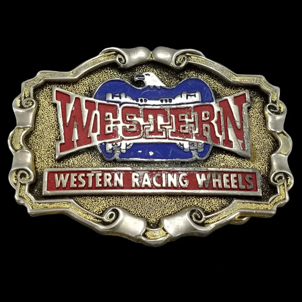 Vintage‎ Western Racing Wheels Belt Buckle Retro Car Racing Collectible Gift